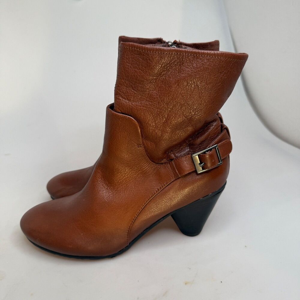 Biviel Leather Heeled Boots Brown Zip Closure Strap Accent Women’s Size 38 EUC- - Picture 6 of 13